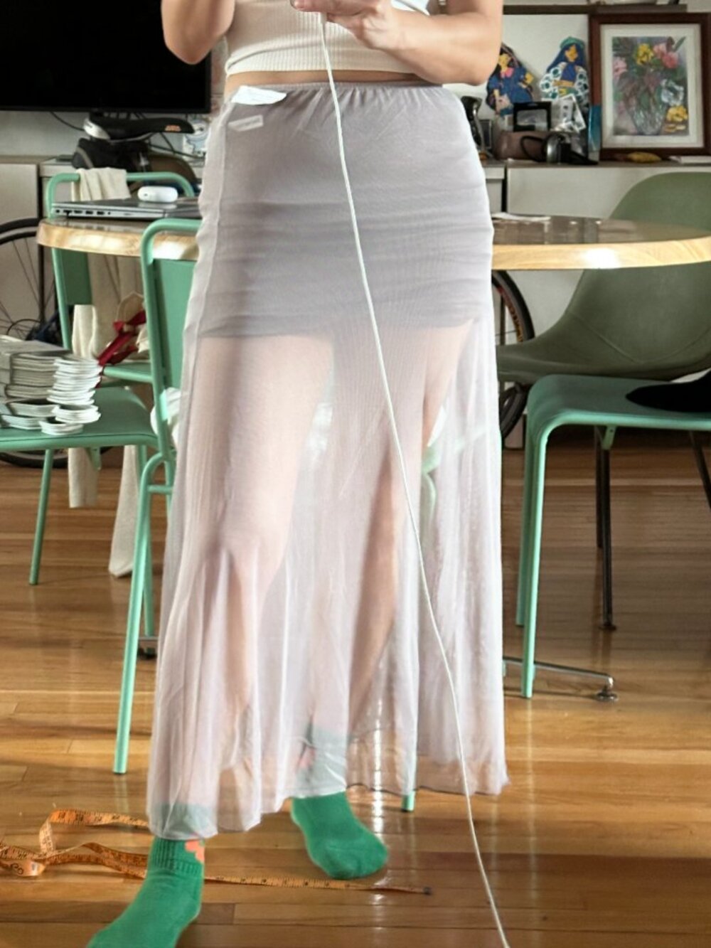 FIND ME NOW, Midi skirt sheer with mini skirt, S, Brown Grey